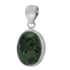 Oval Green Stone Pendant, Sterling Silver
